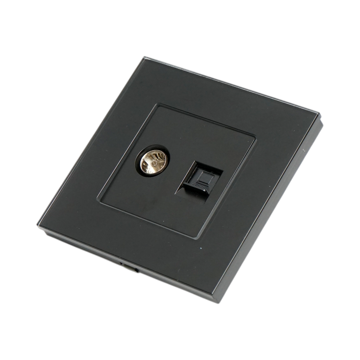 Priza TV + internet CAT5e RJ45, rama sticla neagra 86x86mm