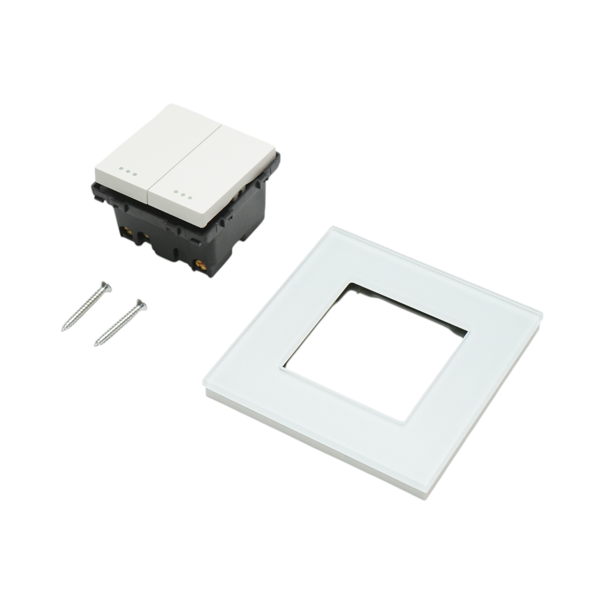 Intrerupator dublu cap scara alb incastrat 220V, 16AX, indicator luminos, rama sticla 86x86x34mm - imagine 5