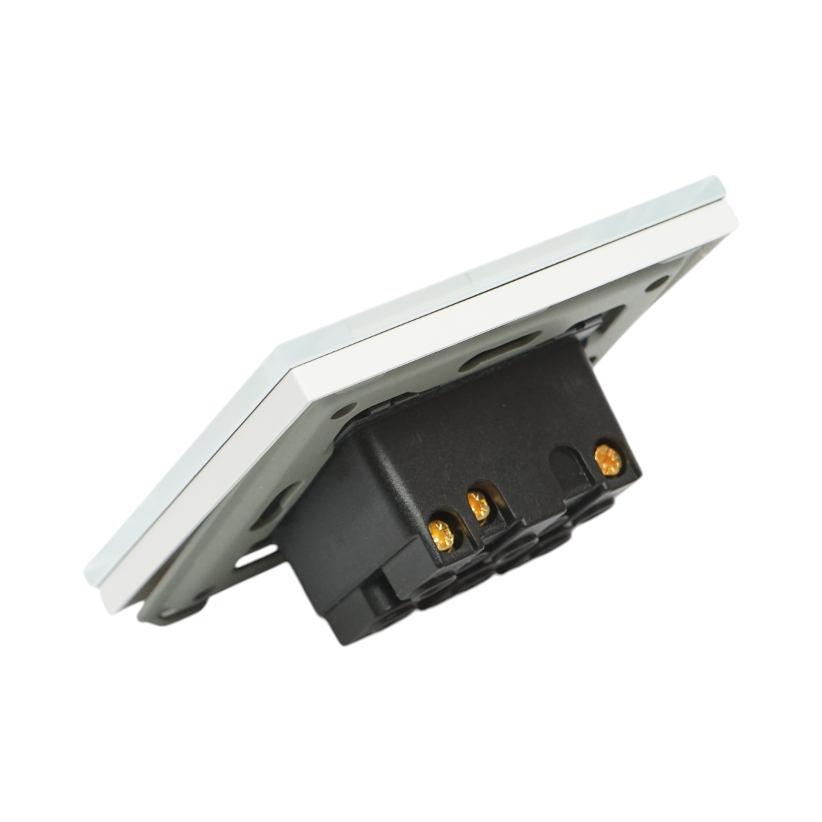 Intrerupator dublu cap scara alb incastrat 220V, 16AX, indicator luminos, rama sticla 86x86x34mm - imagine 3