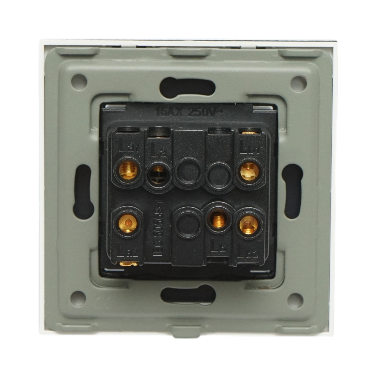 Intrerupator dublu cap scara alb incastrat 220V, 16AX, indicator luminos, rama sticla 86x86x34mm - imagine 4