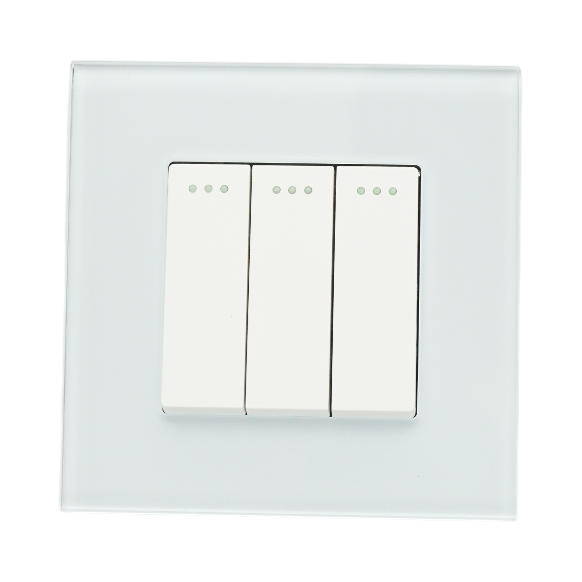 Intrerupator triplu cap scara alb incastrat 220V, 16AX, indicator luminos, rama sticla 86x86x34mm - imagine 2