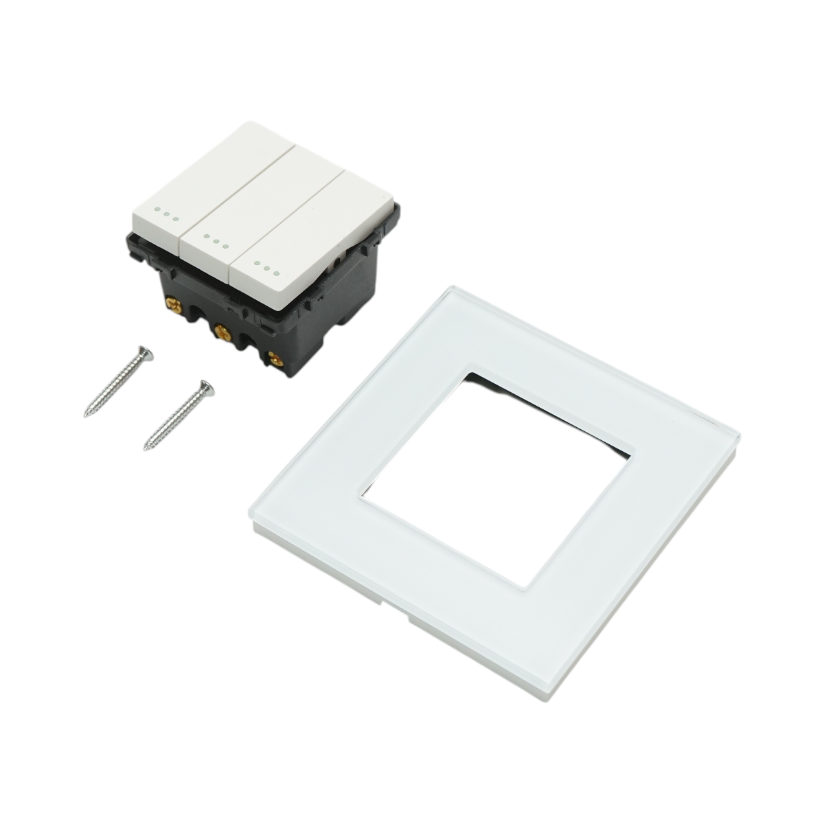 Intrerupator triplu cap scara alb incastrat 220V, 16AX, indicator luminos, rama sticla 86x86x34mm - imagine 5