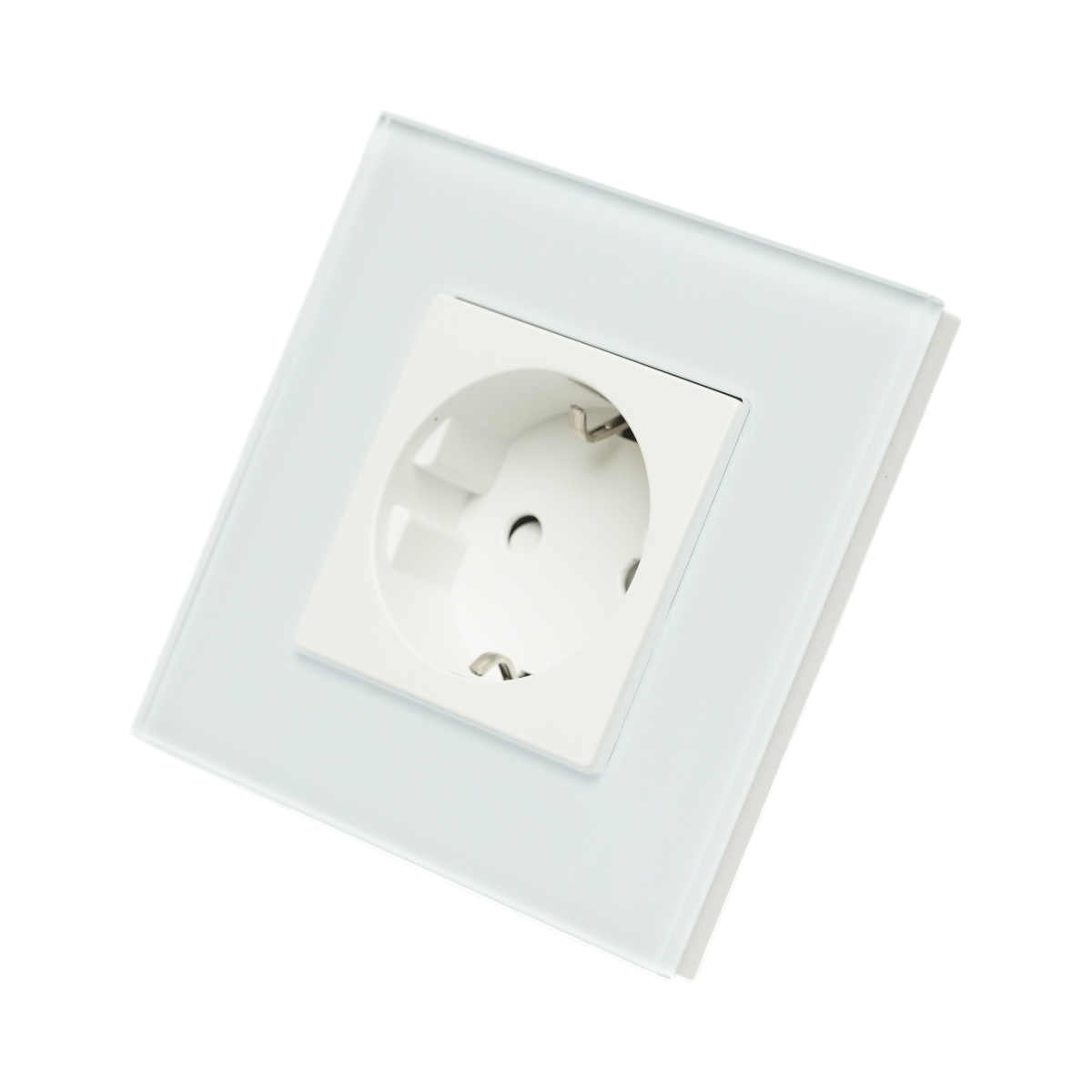 Priza schuko alba incastrata 220V, 16A, rama sticla 86x86x34mm