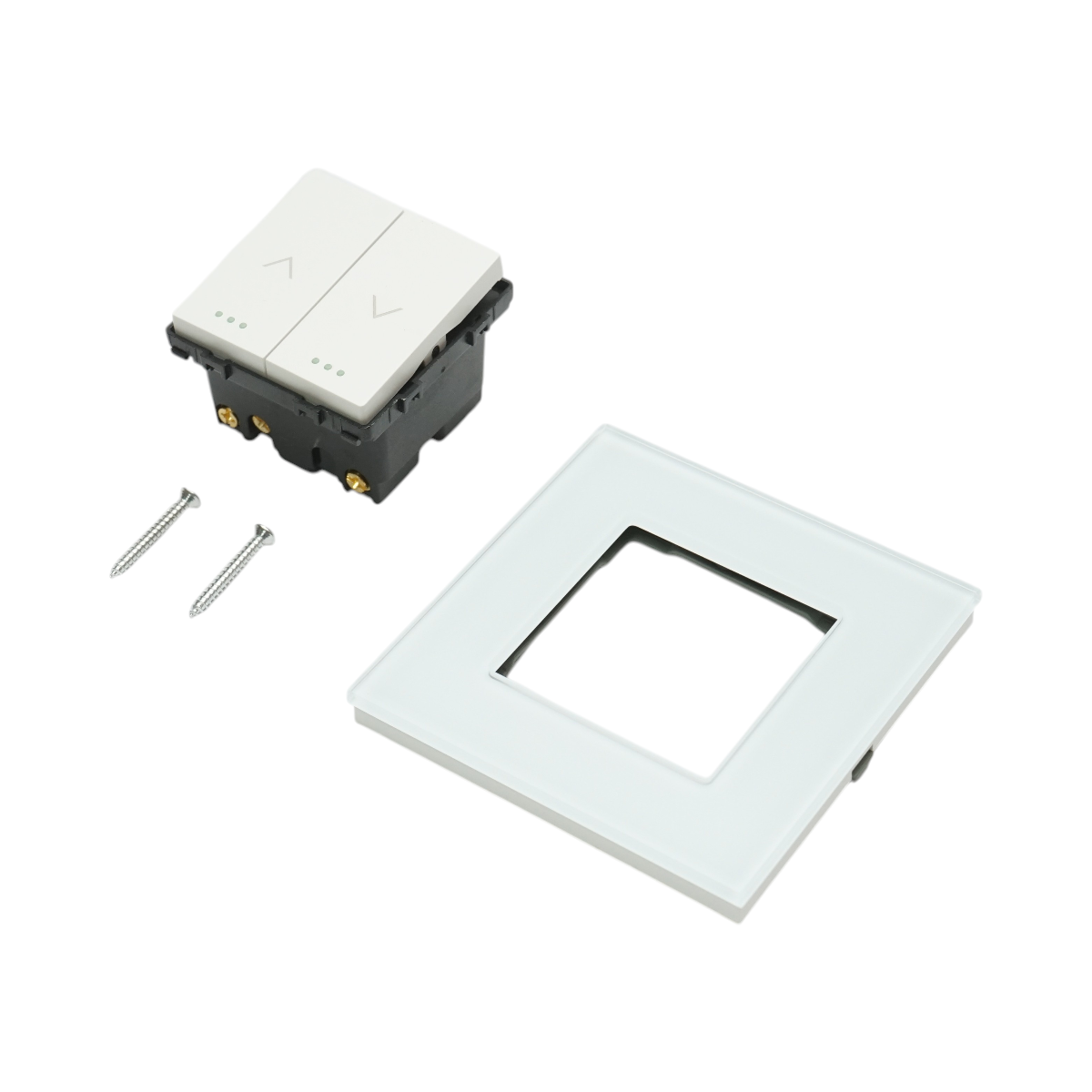 Intrerupator jaluzele dublu alb incastrat 220V, 16AX, indicator luminos, rama sticla 86x86x34mm - imagine 5