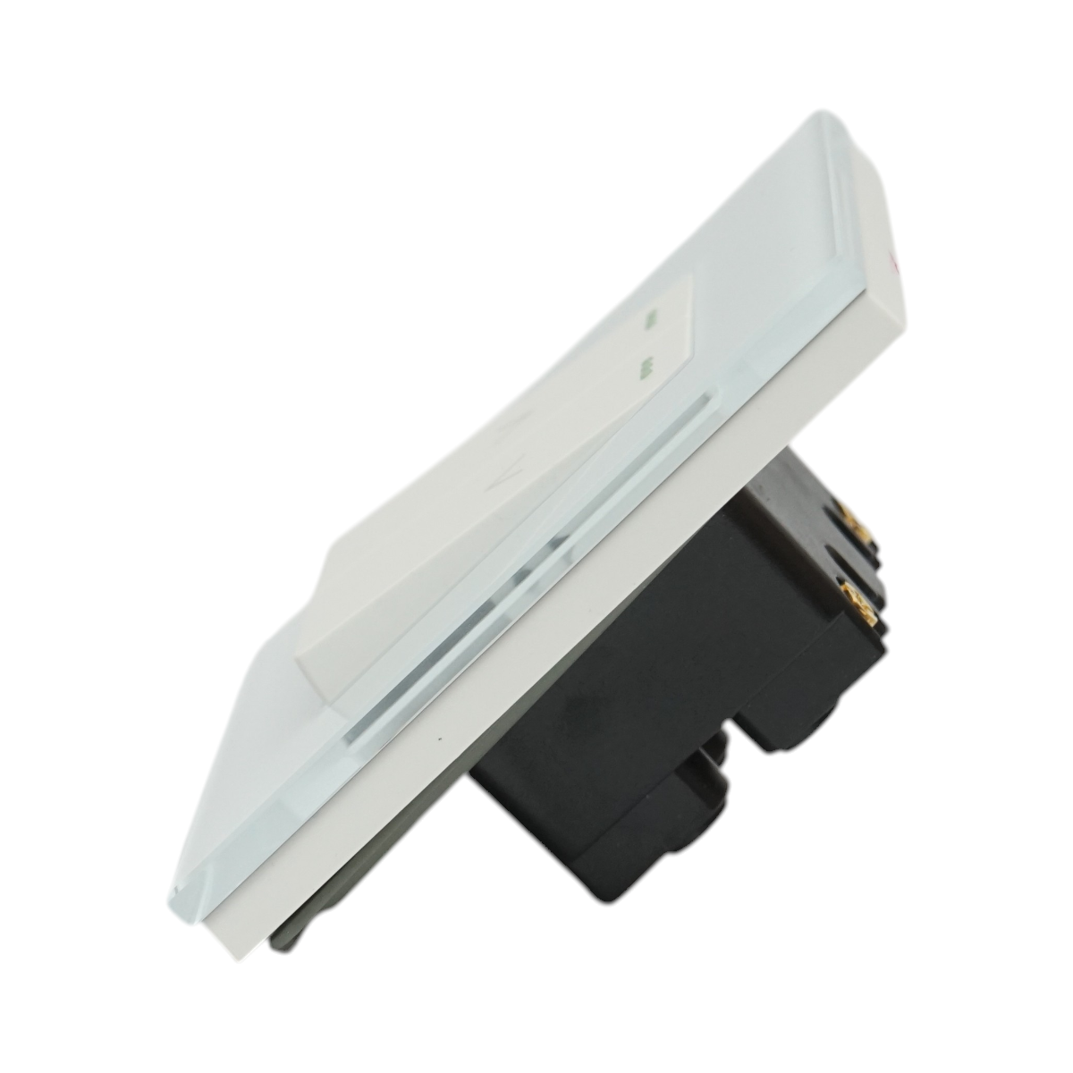 Intrerupator jaluzele dublu alb incastrat 220V, 16AX, indicator luminos, rama sticla 86x86x34mm - imagine 3