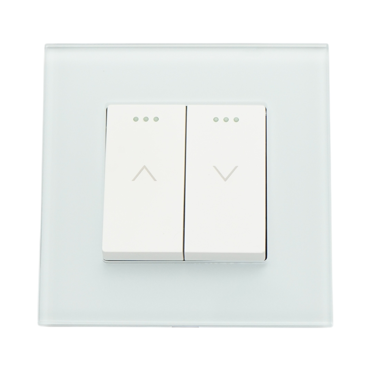 Intrerupator jaluzele dublu alb incastrat 220V, 16AX, indicator luminos, rama sticla 86x86x34mm - imagine 2