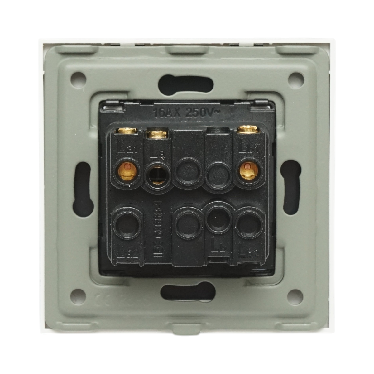 Intrerupator jaluzele dublu alb incastrat 220V, 16AX, indicator luminos, rama sticla 86x86x34mm - imagine 4