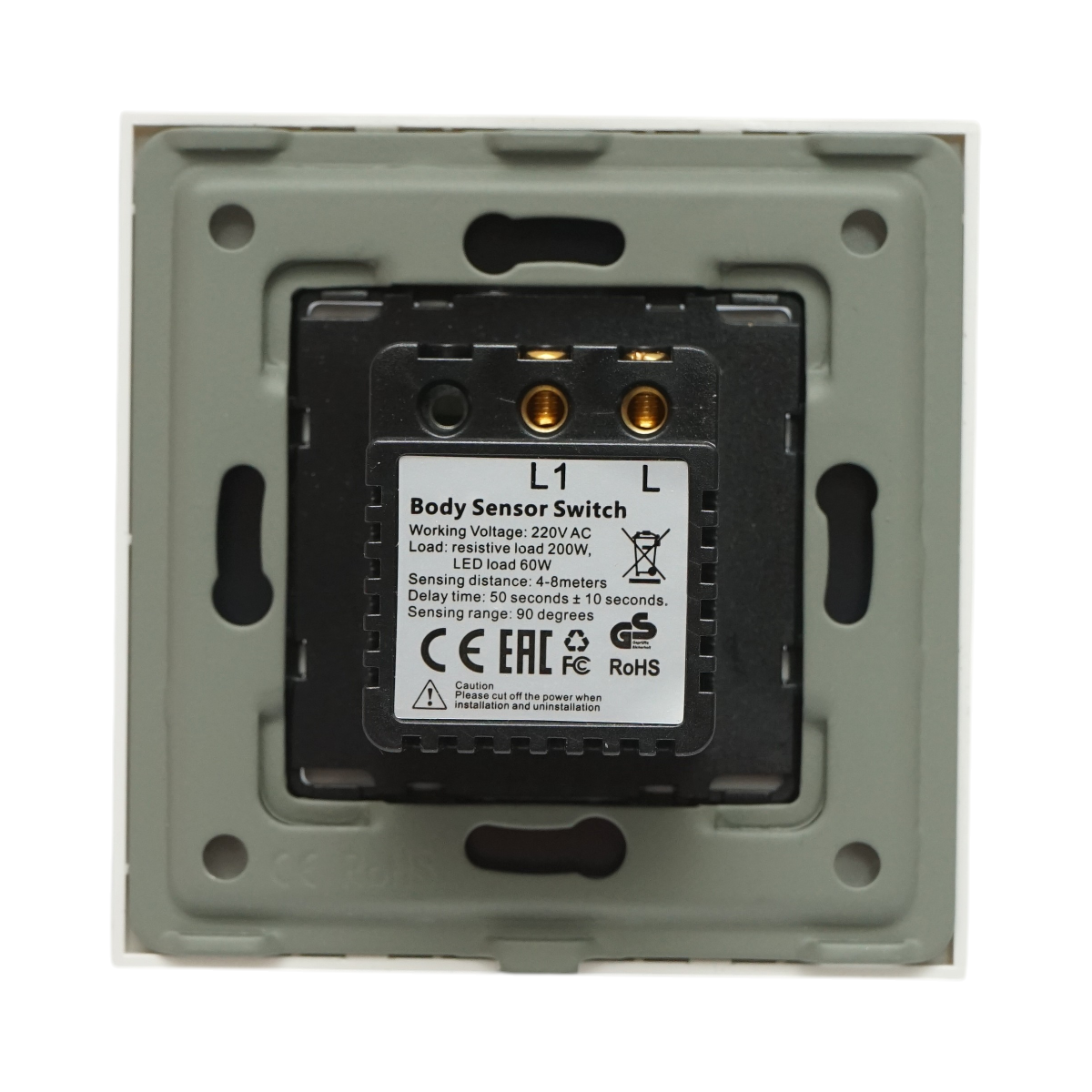 Intrerupator senzor miscare PIR alb 220V, rama sticla 86x86x34mm - imagine 4