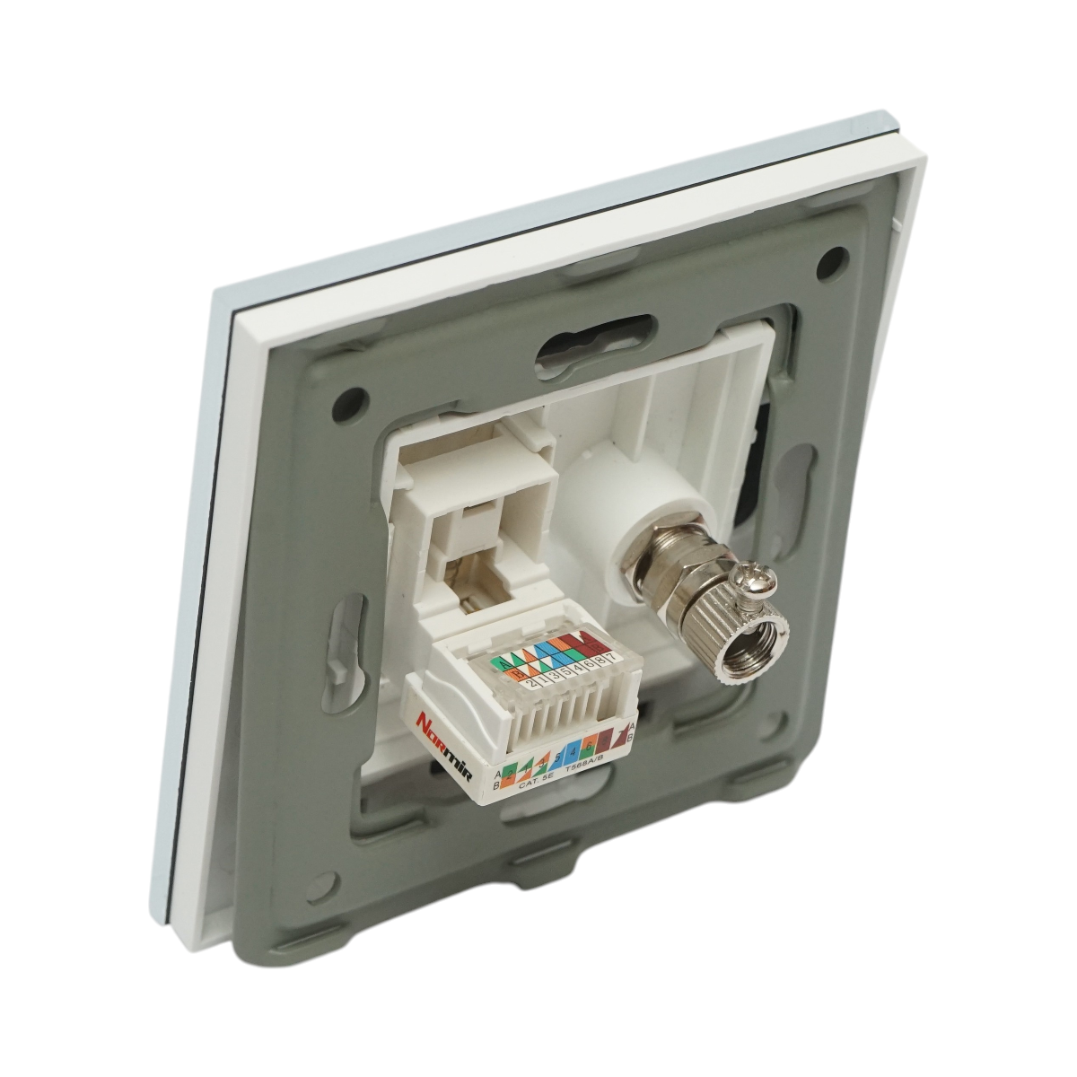 Priza TV + internet CAT5 RJ45, rama sticla alba 86x86mm - imagine 3