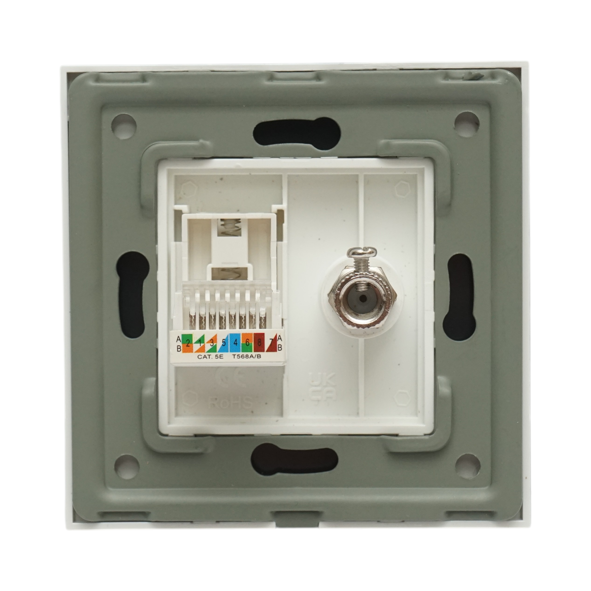 Priza TV + internet CAT5 RJ45, rama sticla alba 86x86mm - imagine 4