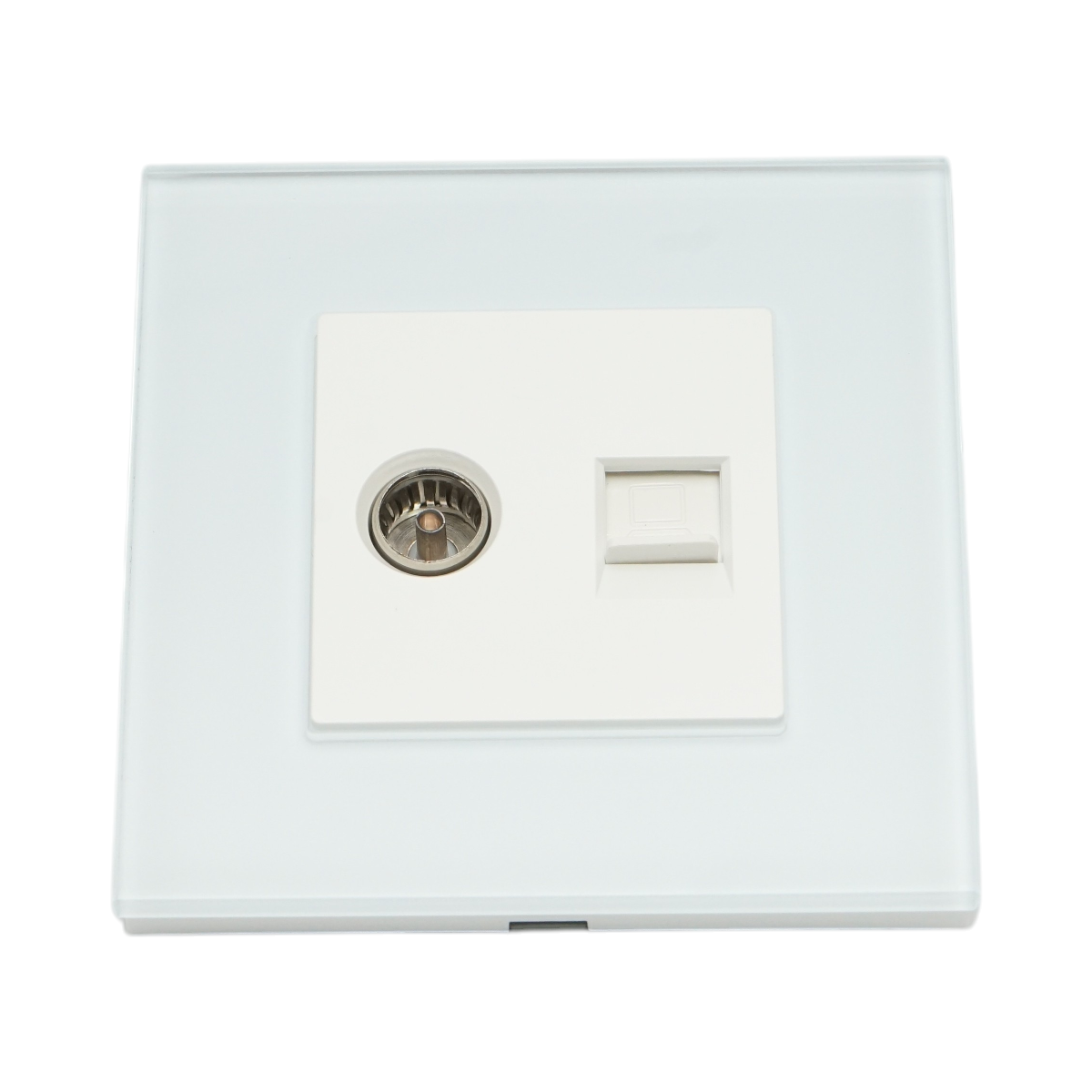 Priza TV + internet CAT5 RJ45, rama sticla alba 86x86mm - imagine 2