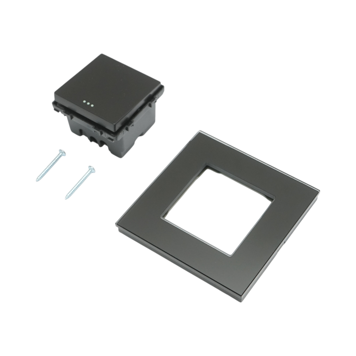 Intrerupator cap scara negru incastrat 220V, 16AX, indicator luminos, rama sticla 86x86x34mm - imagine 5