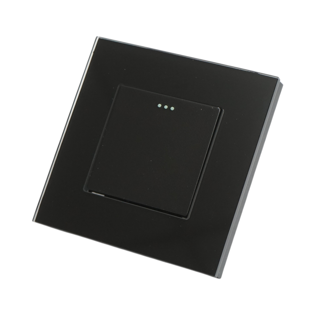 Intrerupator cap scara negru incastrat 220V, 16AX, indicator luminos, rama sticla 86x86x34mm