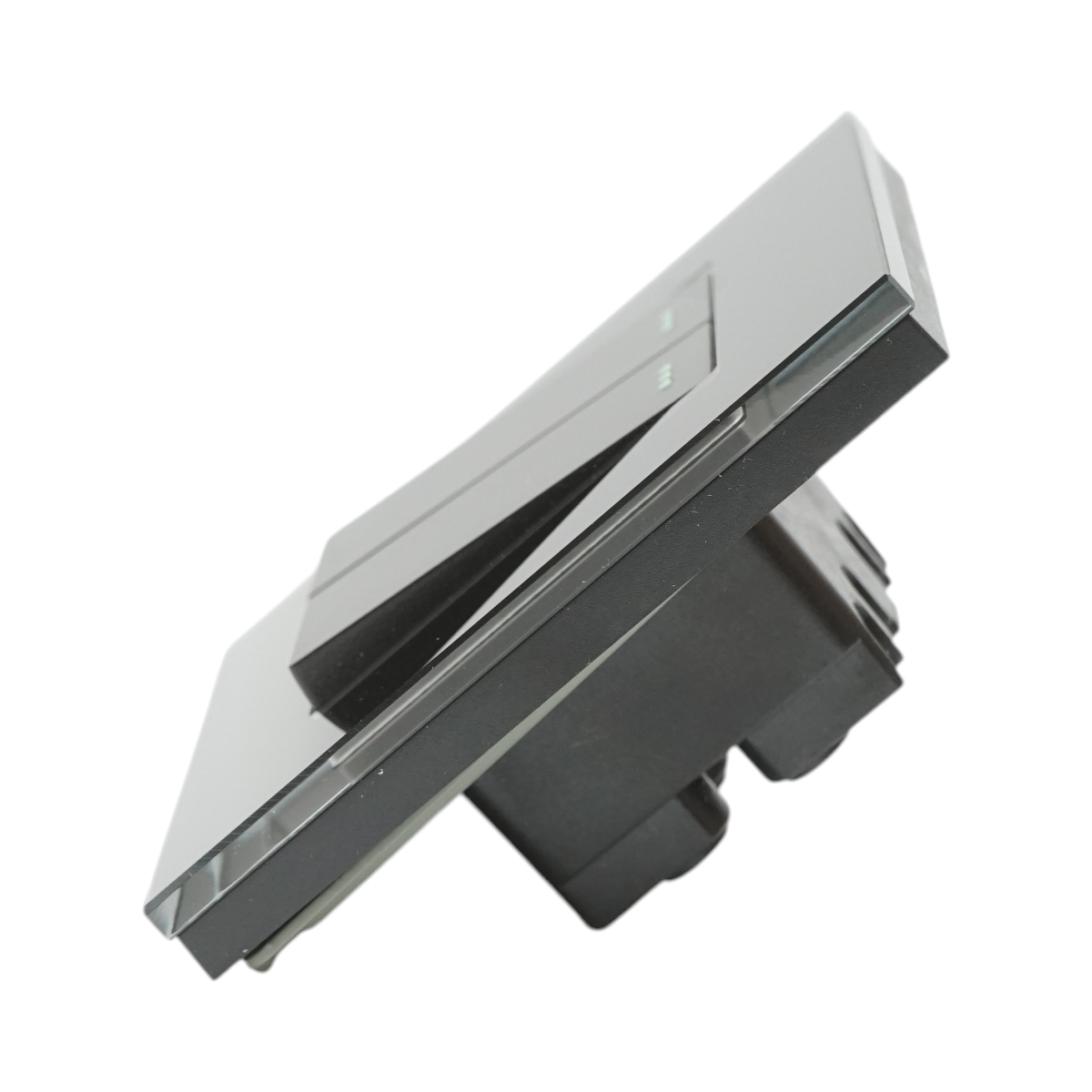 Intrerupator dublu cap scara negru incastrat 220V, 16AX, indicator luminos, rama sticla 86x86x34mm - imagine 3