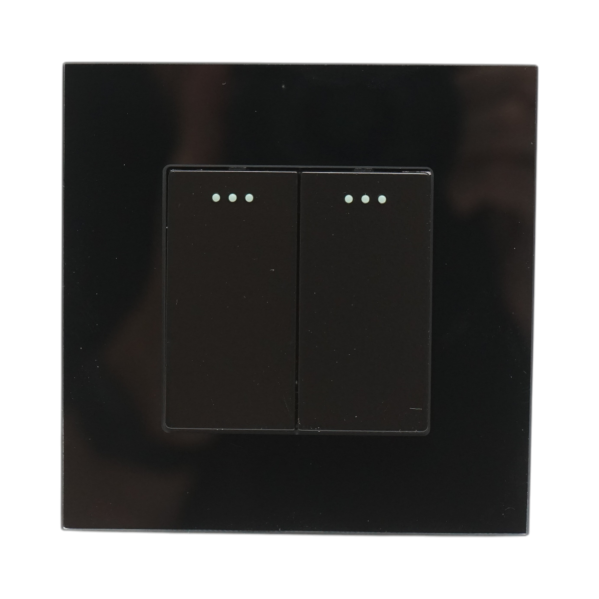 Intrerupator dublu cap scara negru incastrat 220V, 16AX, indicator luminos, rama sticla 86x86x34mm - imagine 2