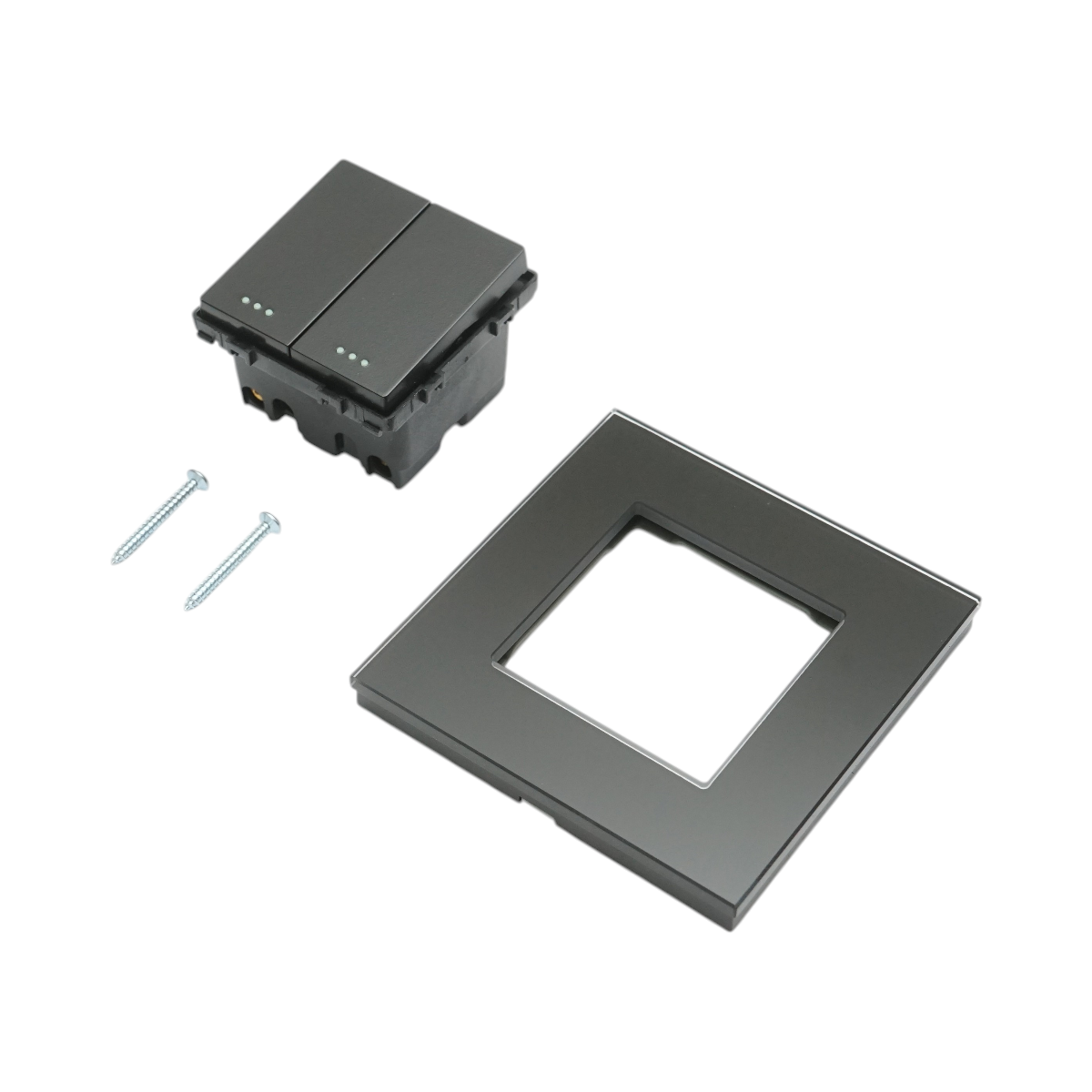 Intrerupator dublu cap scara negru incastrat 220V, 16AX, indicator luminos, rama sticla 86x86x34mm - imagine 5