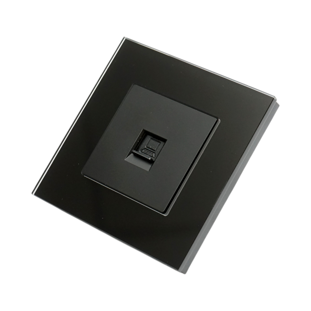 Priza internet CAT6 RJ45 neagra cu rama din sticla 86x86mm