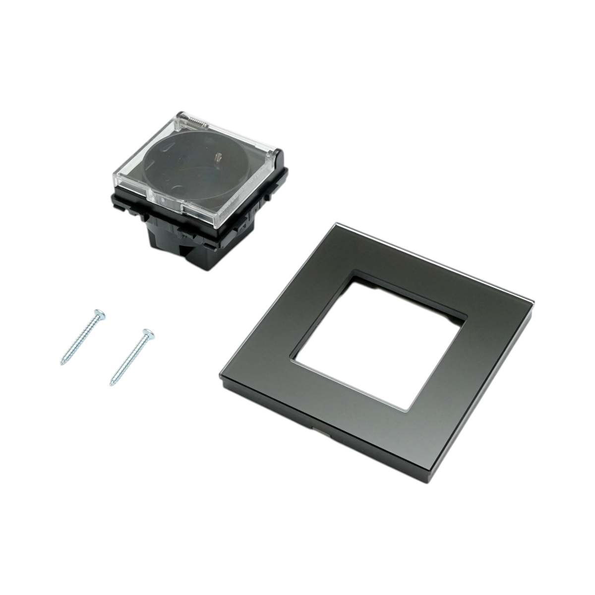 Priza schuko neagra 220V, 16A, capac transparent, rama sticla 86x86x34mm - imagine 5