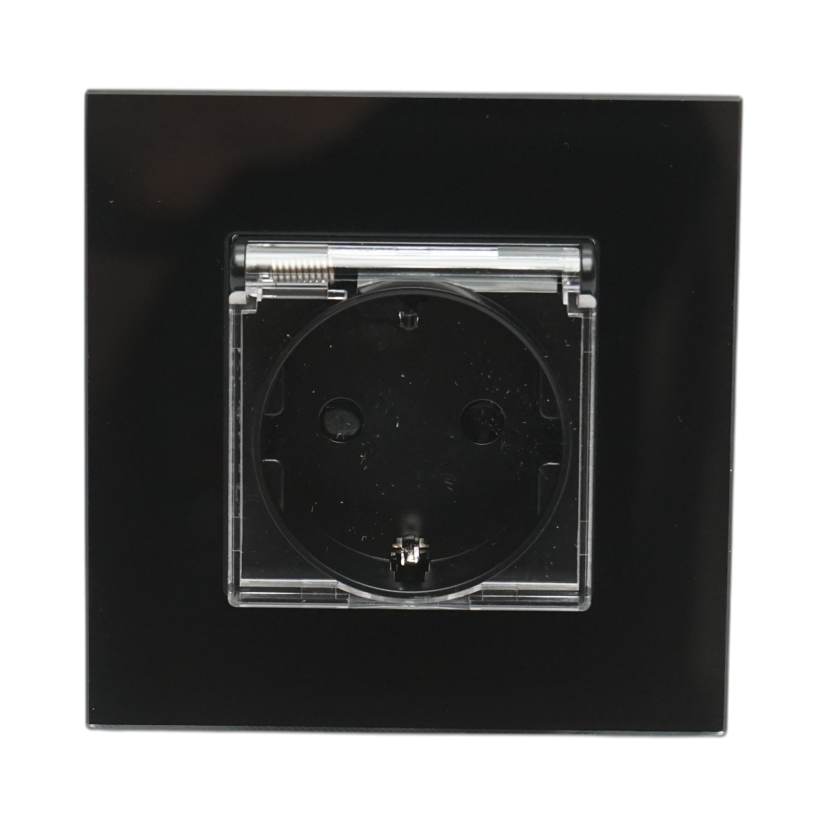 Priza schuko neagra 220V, 16A, capac transparent, rama sticla 86x86x34mm - imagine 2