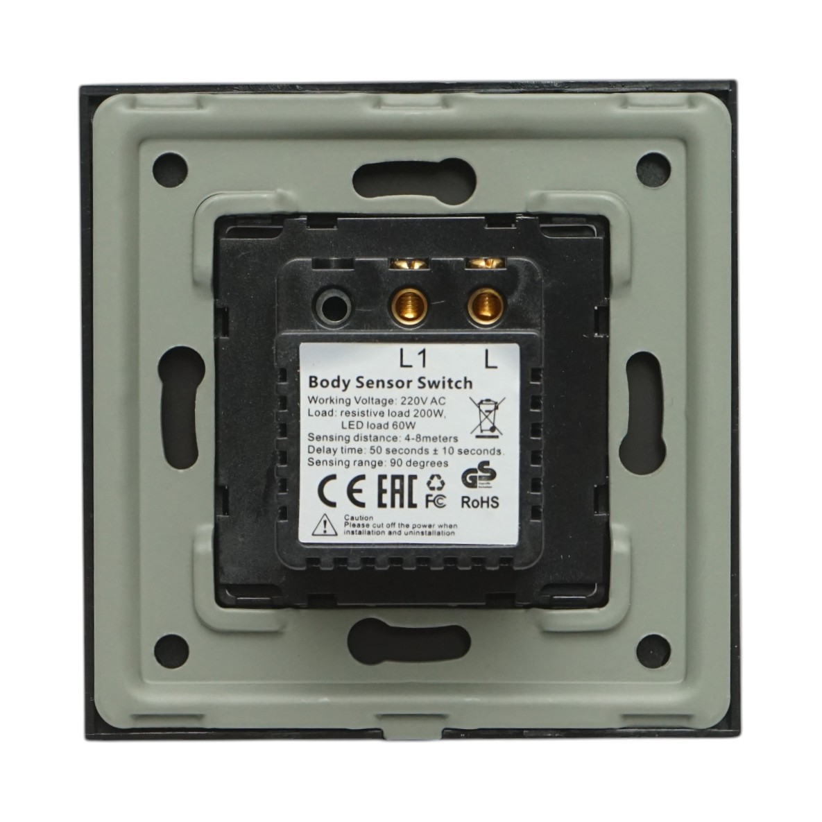 Intrerupator senzor miscare PIR negru 220V, rama sticla 86x86x34mm - imagine 4