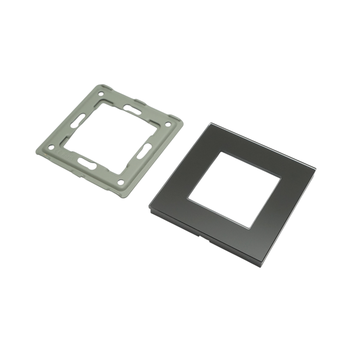Rama simpla sticla neagra priza si intrerupator 86x86x10mm - imagine 3