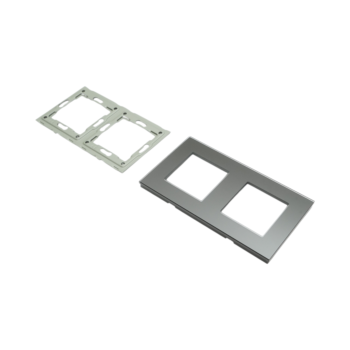 Rama dubla sticla neagra priza si intrerupator 86x157mm - imagine 3