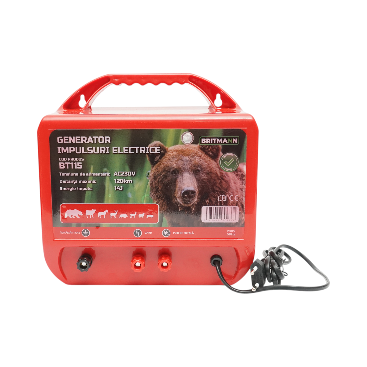 Aparat generator de impulsuri 14 Joule, 220V, 120 km pentru gard electric Britmann