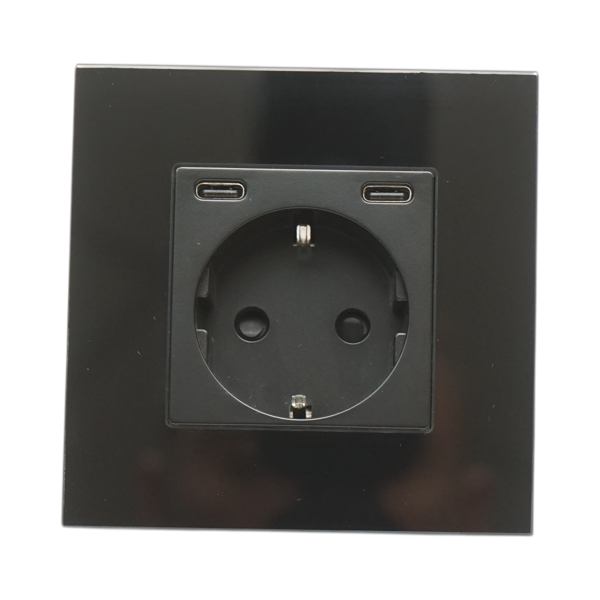 Priza schuko neagra 220V, 16A, 2xUSB-C 20W incarcare rapida, rama sticla 86x86x34mm - imagine 2