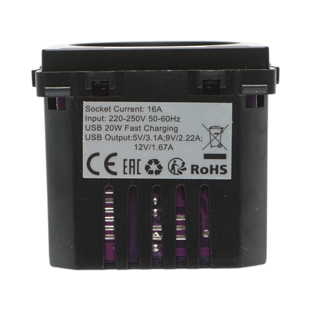 Priza schuko neagra 220V, 16A, 2xUSB-C 20W incarcare rapida, rama sticla 86x86x34mm - imagine 6