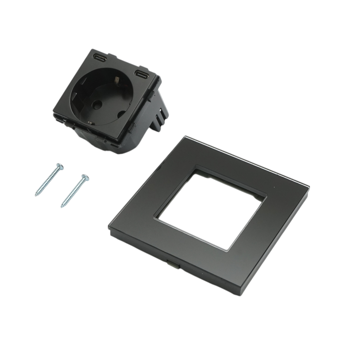 Priza schuko neagra 220V, 16A, 2xUSB-C 20W incarcare rapida, rama sticla 86x86x34mm - imagine 5