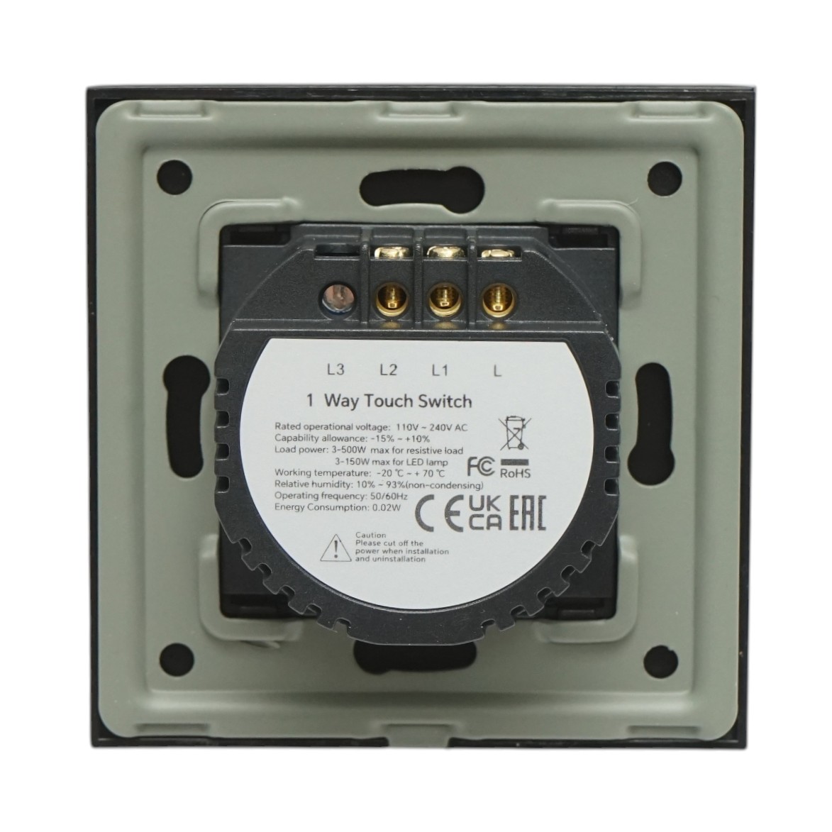 Intrerupator touch dublu negru 220V, indicator luminos, rama sticla 86x86x34mm - imagine 4