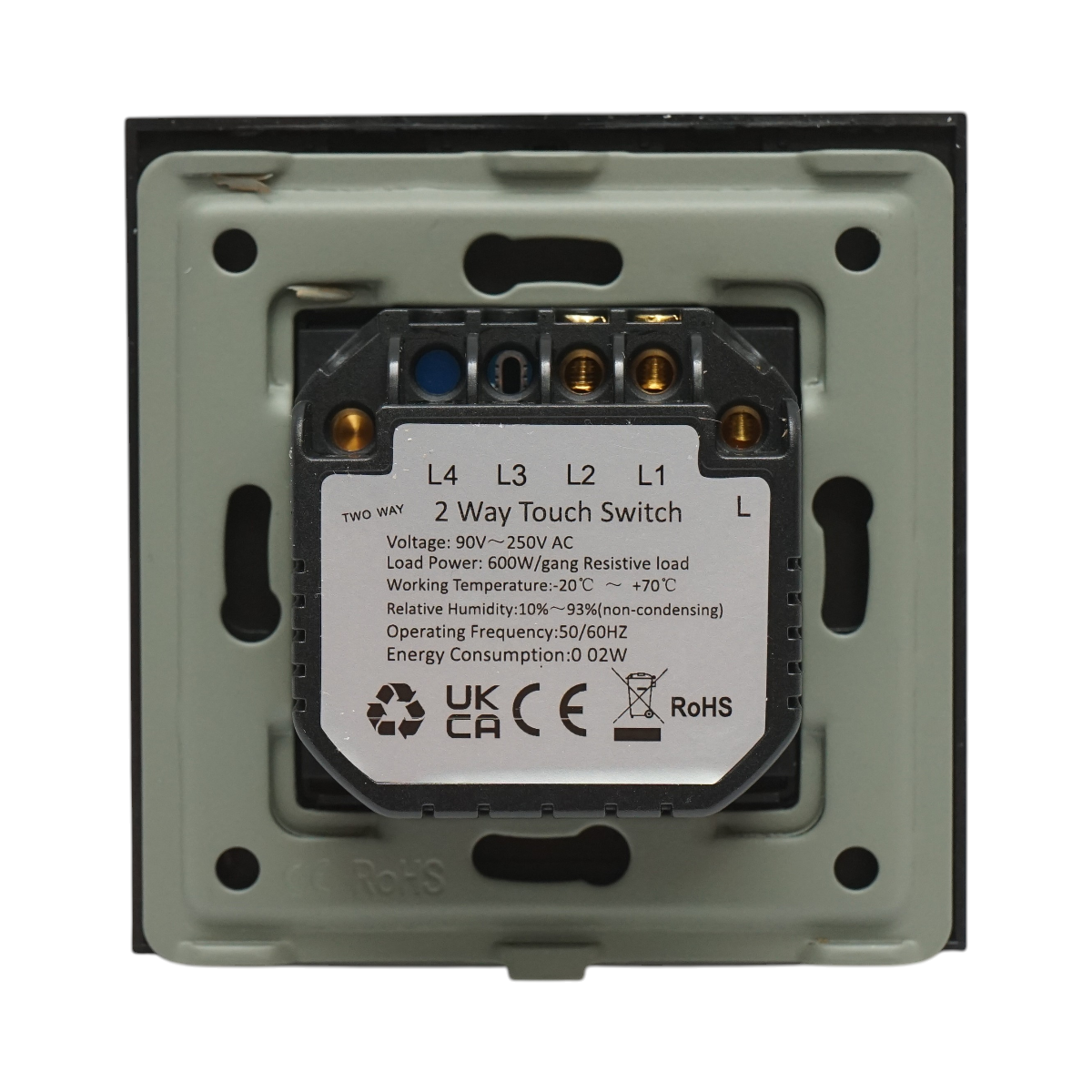 Intrerupator touch dublu cap scara negru 220V, indicator luminos, rama sticla 86x86x34mm - imagine 4