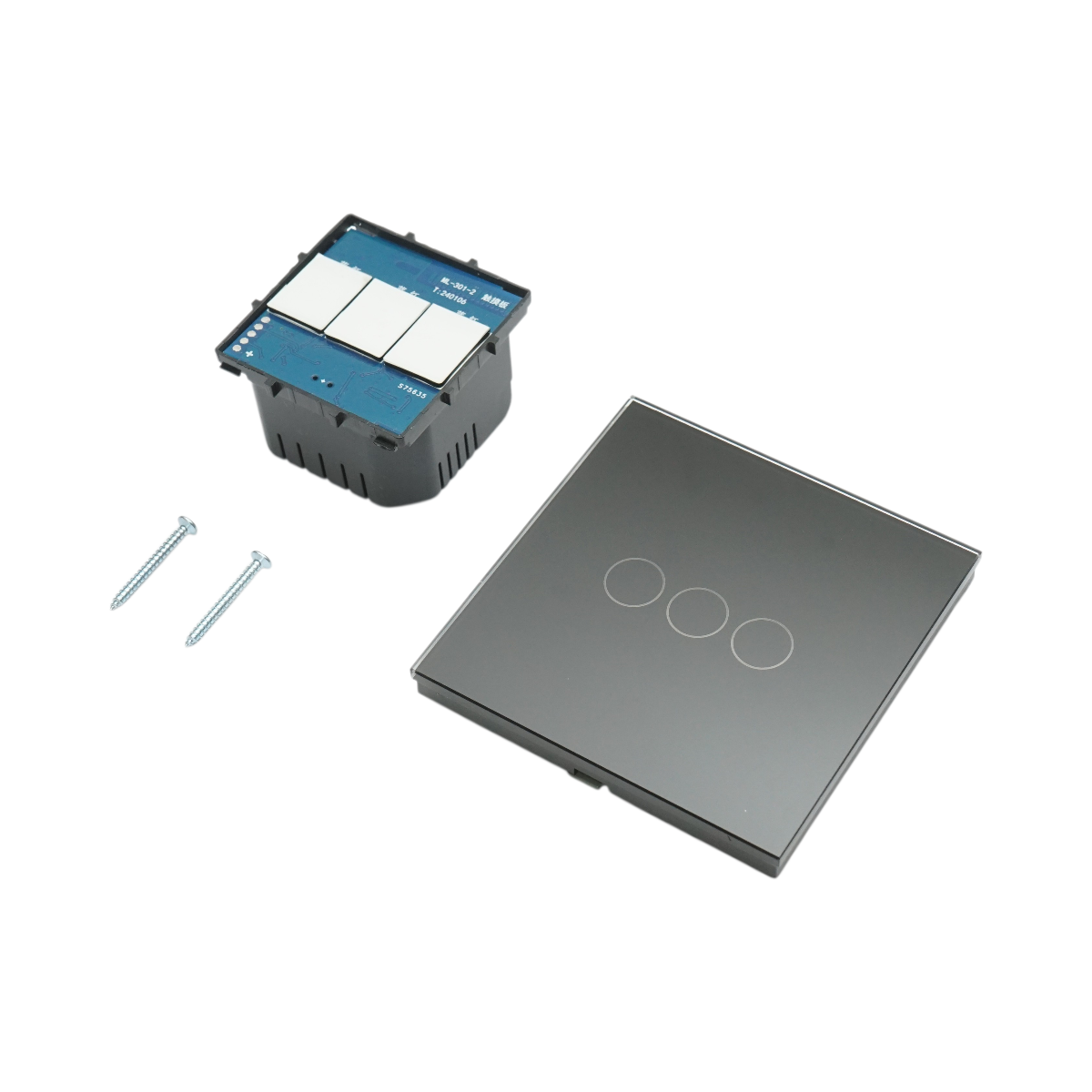 Intrerupator touch triplu cap scara negru 220V, indicator luminos, rama sticla 86x86x34mm - imagine 5