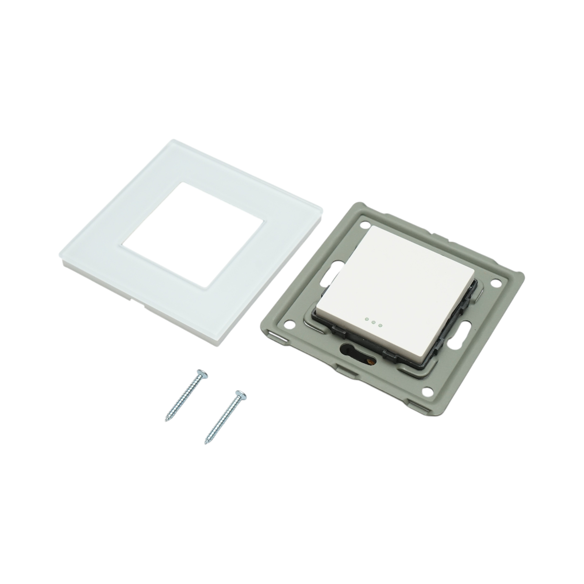 Intrerupator cap scara alb incastrat 220V, 16AX, indicator luminos, rama sticla 86x86x34mm - imagine 5