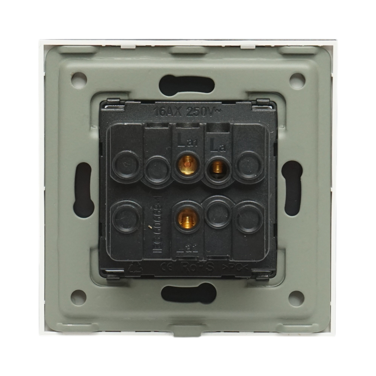 Intrerupator cap scara alb incastrat 220V, 16AX, indicator luminos, rama sticla 86x86x34mm - imagine 4