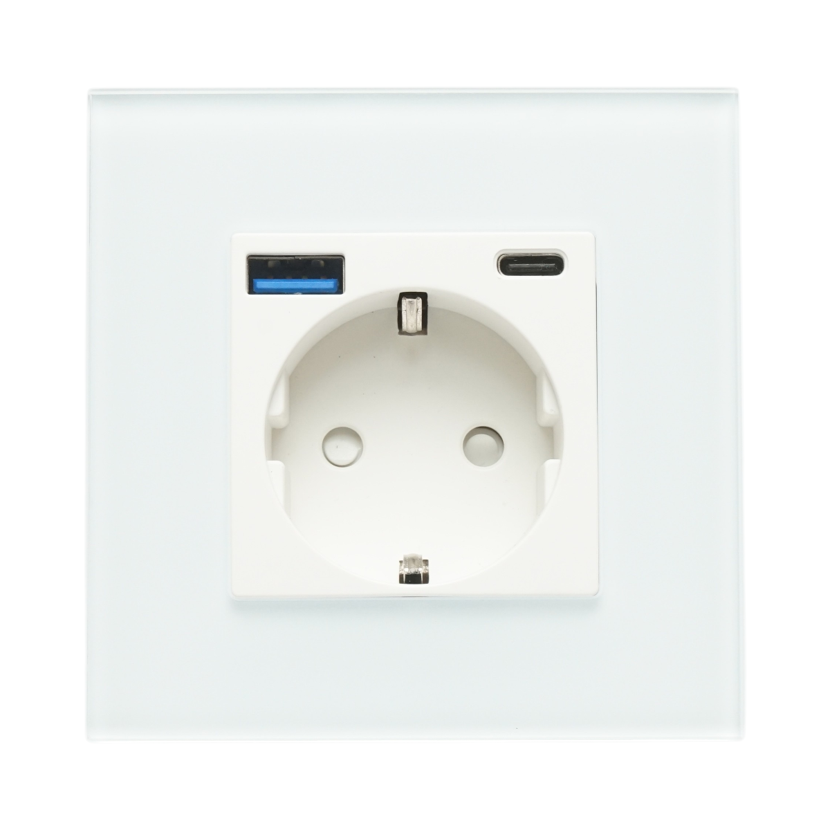 Priza schuko alba incastrata 220V, 16A, 2xUSB A+C 20W incarcare rapida, rama sticla 86x86x34mm - imagine 2