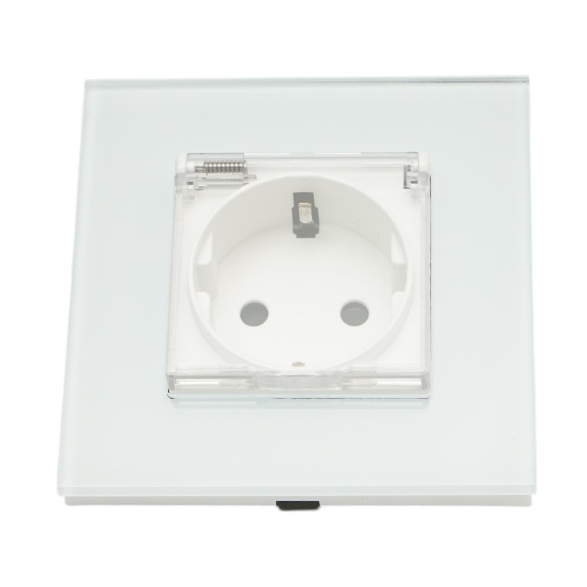 Priza schuko alba incastrata 220V, 16A, capac transparent, rama sticla 86x86x34mm - imagine 2