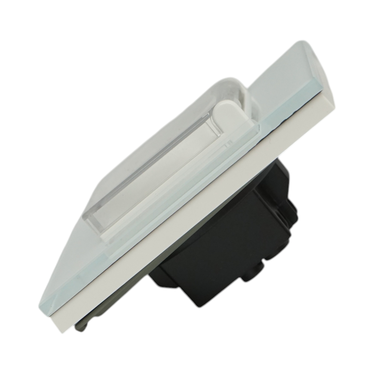 Priza schuko alba incastrata 220V, 16A, capac transparent, rama sticla 86x86x34mm - imagine 3