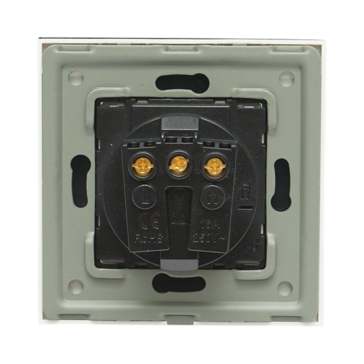 Priza schuko alba incastrata 220V, 16A, capac transparent, rama sticla 86x86x34mm - imagine 4