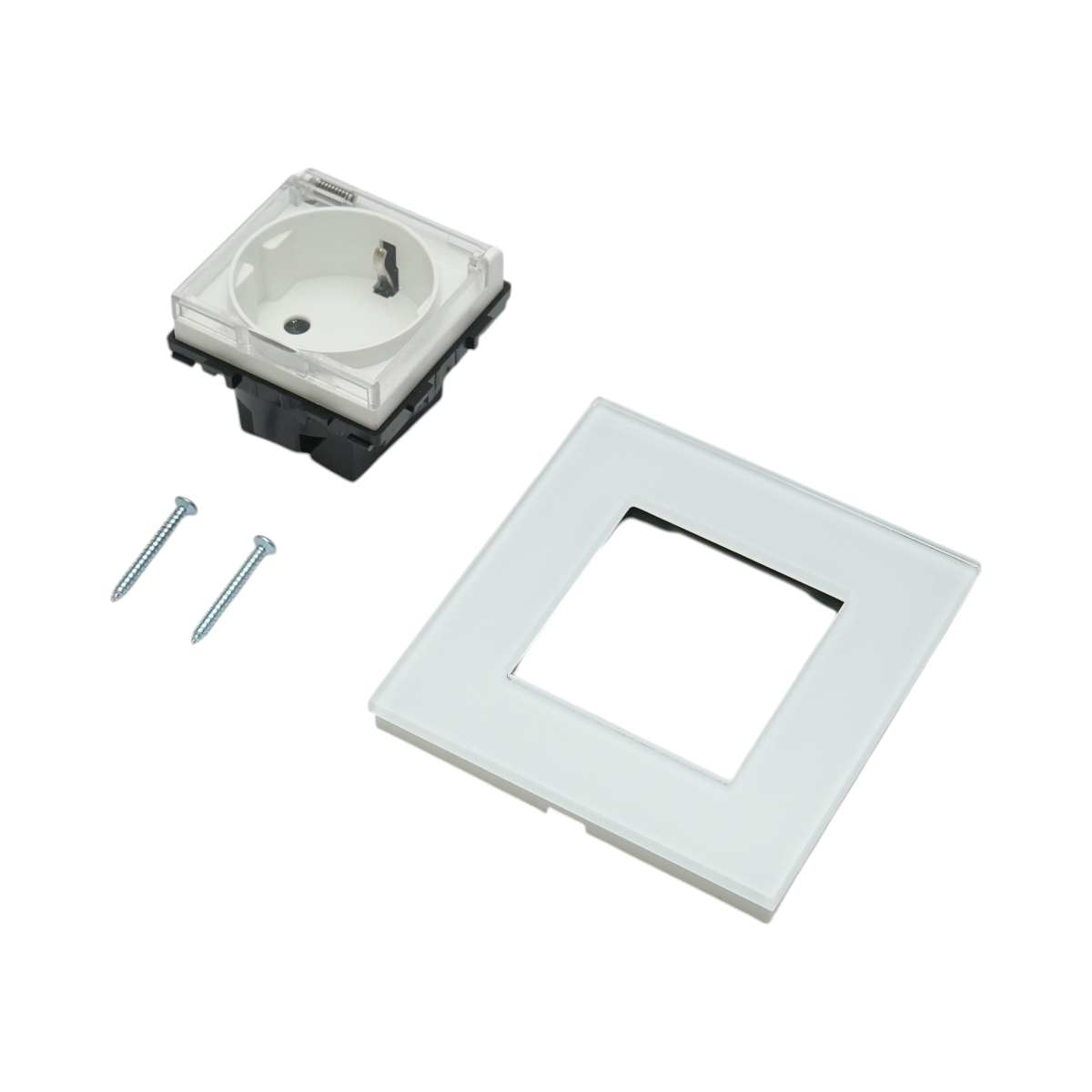 Priza schuko alba incastrata 220V, 16A, capac transparent, rama sticla 86x86x34mm - imagine 5