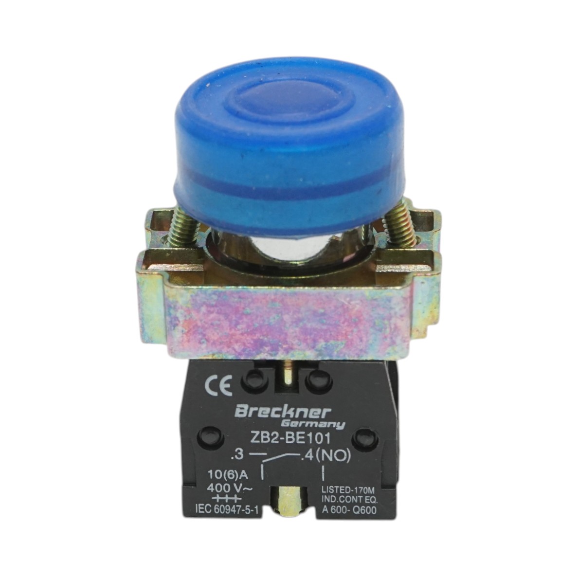 Buton comanda albastru cu capac protectie 1NO, 400V/10A, LAY5, IP65 Breckner Germany