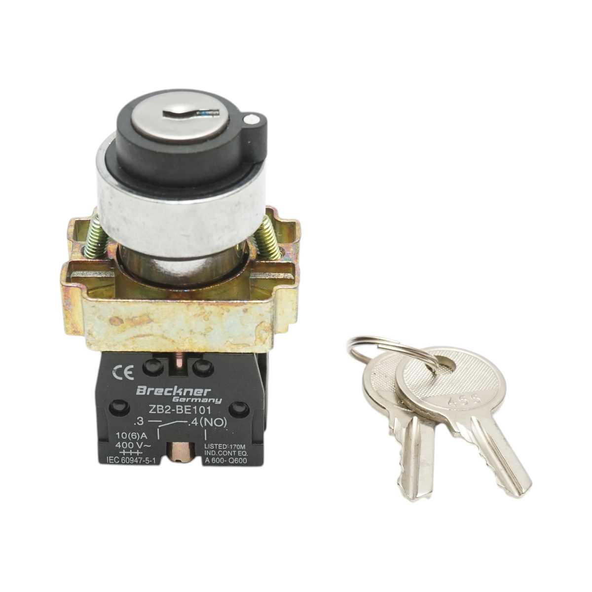 Selector 3 pozitii cu retinere si cheie 2NO, 400V/10A, LAY5-BG03 Breckner Germany