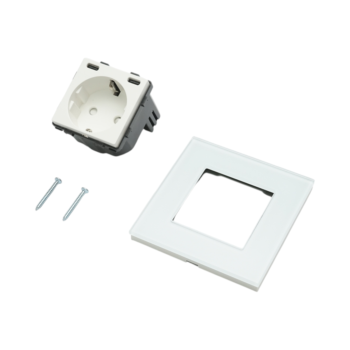 Priza schuko alba incastrata 220V, 16A, 2xUSB-C 20W incarcare rapida, rama sticla 86x86x34mm - imagine 5