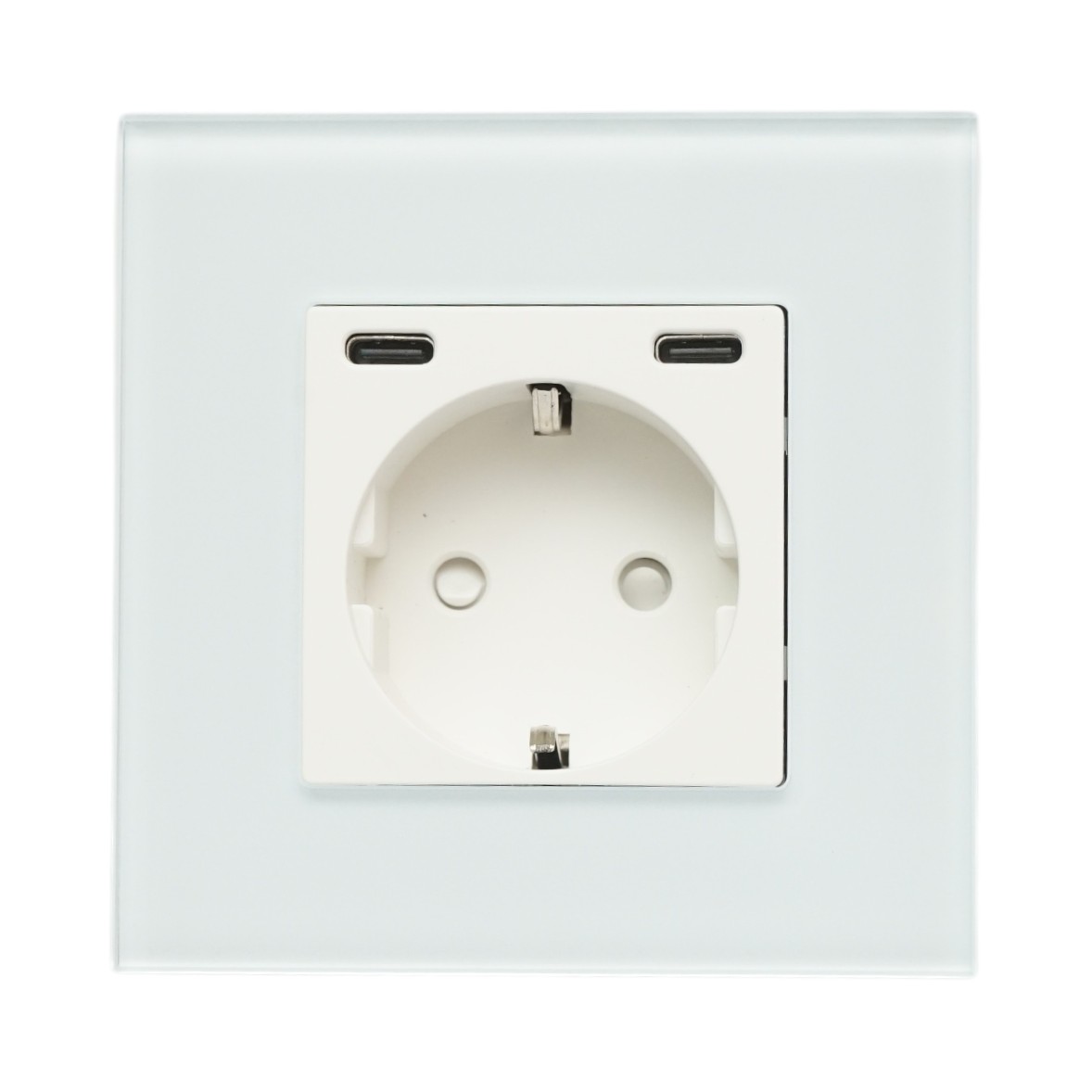 Priza schuko alba incastrata 220V, 16A, 2xUSB-C 20W incarcare rapida, rama sticla 86x86x34mm - imagine 2