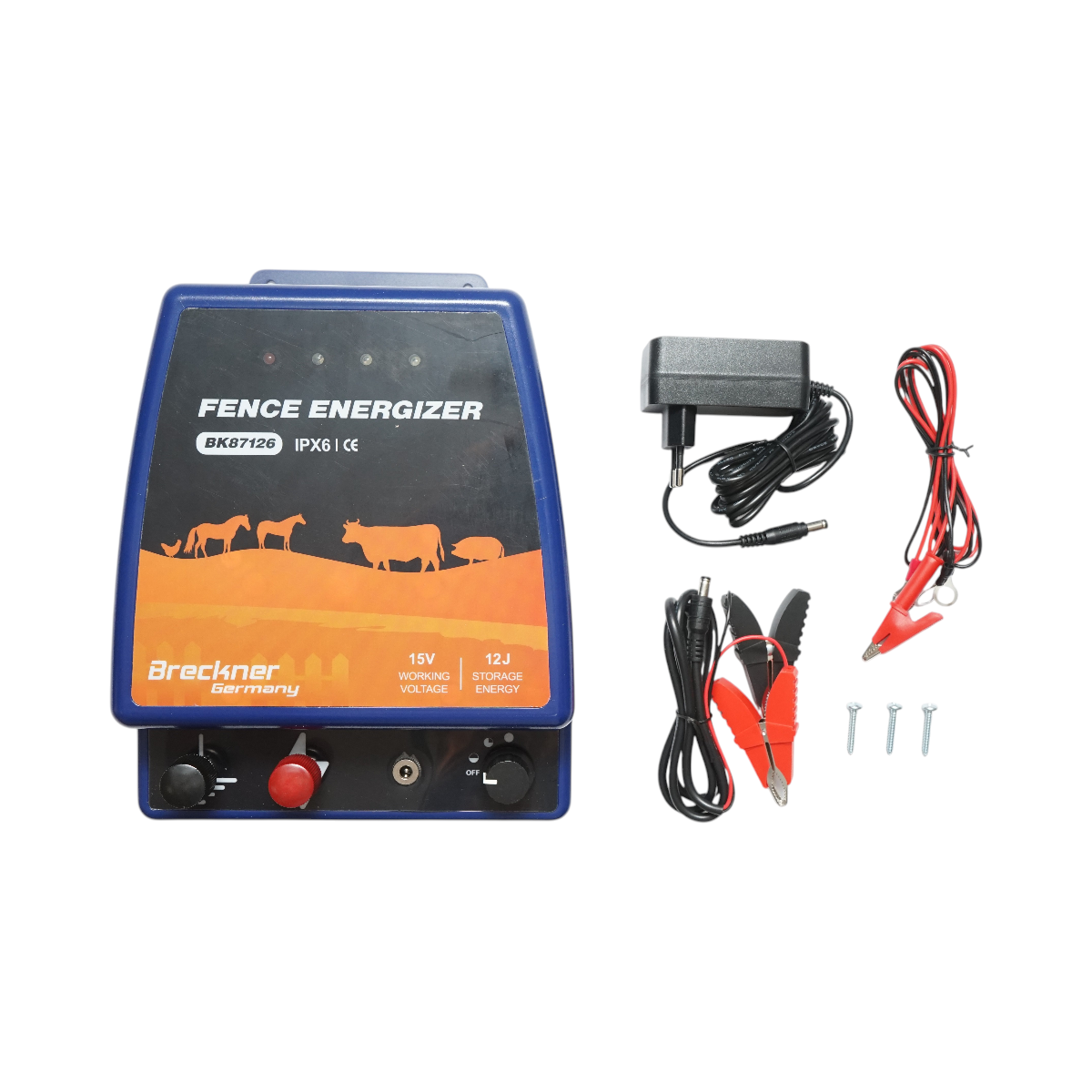 Aparat generator de impulsuri 12 Joule, 12V/220V, 80 km pentru gard electric IPX6 Breckner Germany