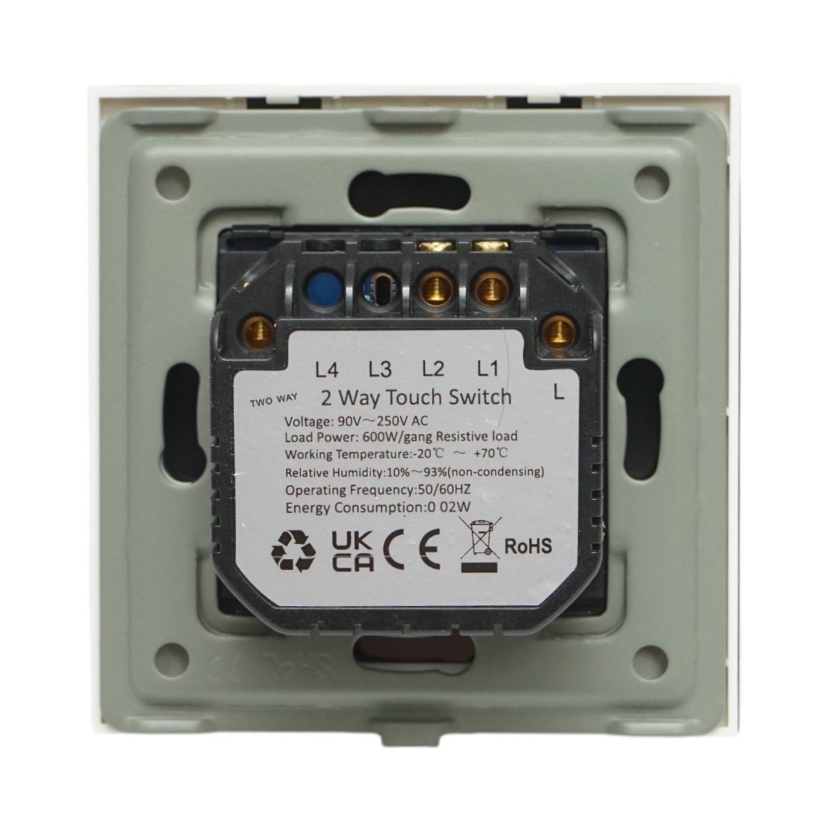 Intrerupator touch dublu cap scara alb 220V, indicator luminos, rama sticla 86x86x34mm - imagine 4