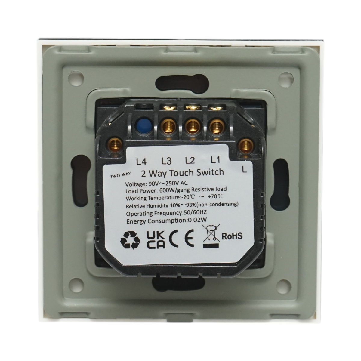 Intrerupator touch triplu cap scara alb 220V, indicator luminos, rama sticla 86x86x34mm - imagine 4