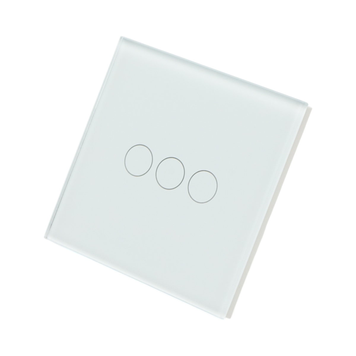 Intrerupator touch triplu cap scara alb 220V, indicator luminos, rama sticla 86x86x34mm