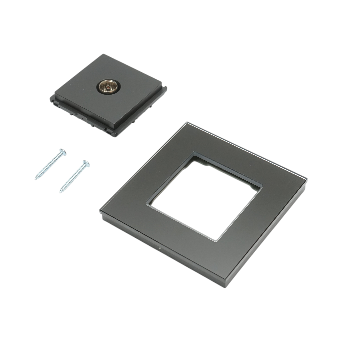 Priza TV neagra incastrata cu rama din sticla 86x86mm - imagine 5