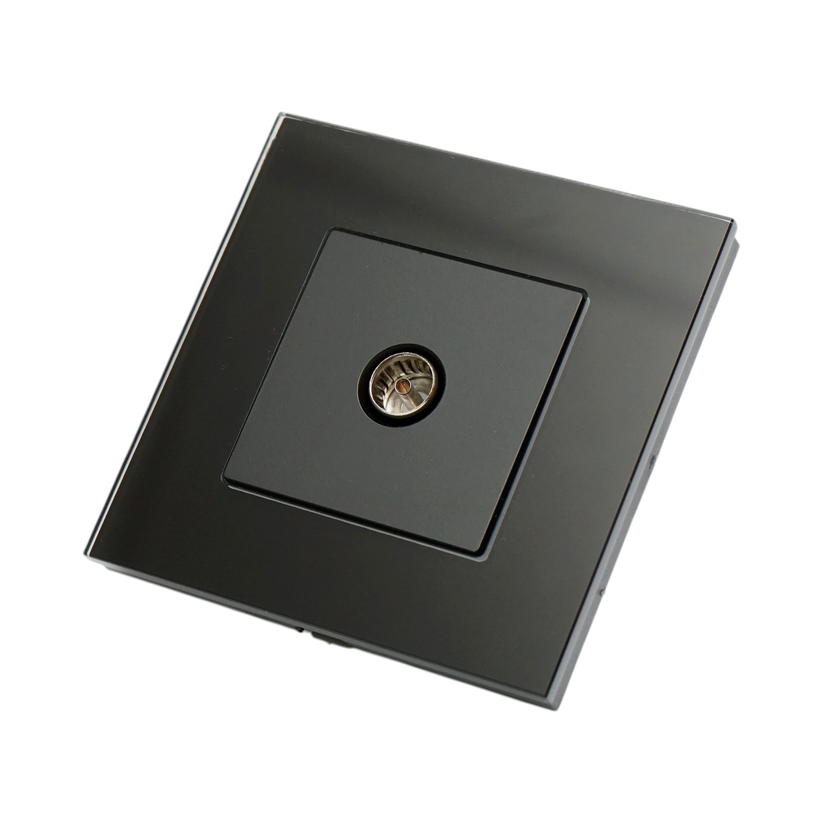 Priza TV neagra incastrata cu rama din sticla 86x86mm